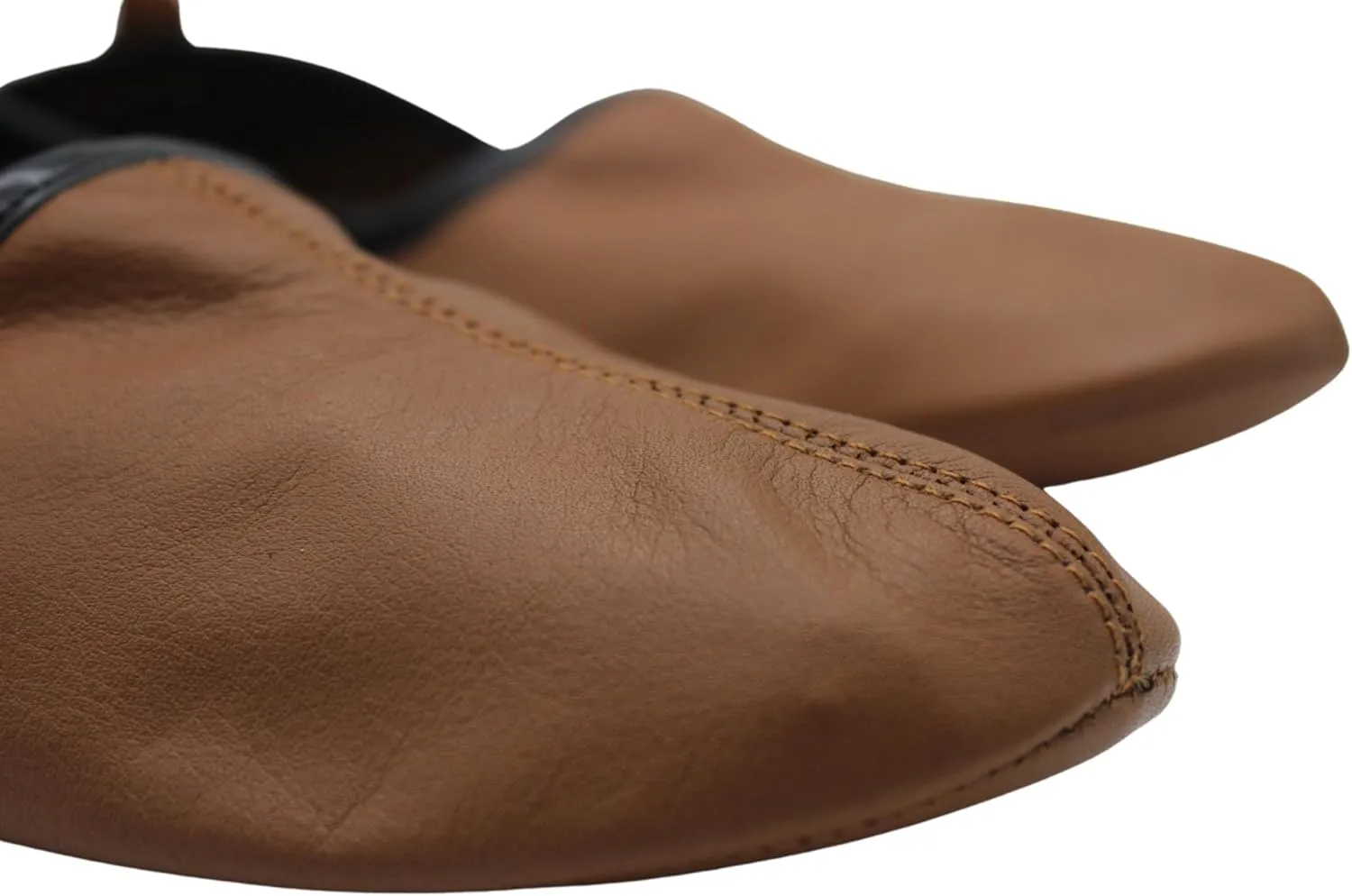 Women's Indoor Leather Slippers Tan Color Traditional Babouche House Shoes Barefoot Moccasin