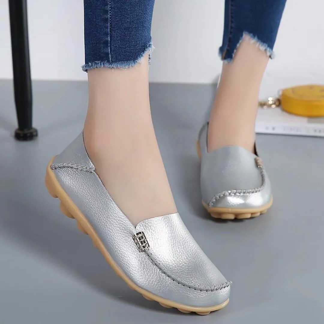 Women's Leather Casual Slipper Loafers Moccasins Driving Shoes Flat Slip On