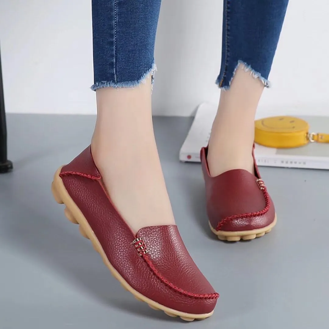Women's Leather Casual Slipper Loafers Moccasins Driving Shoes Flat Slip On