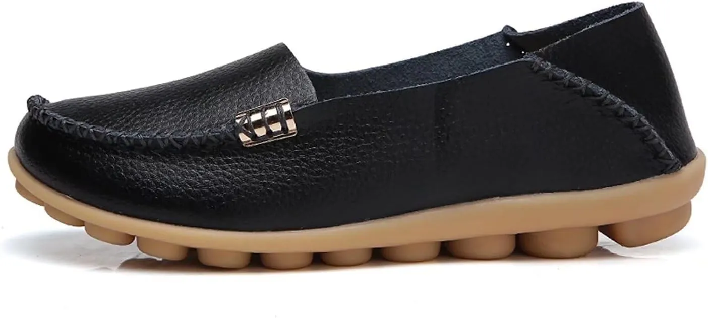 Women's Leather Casual Slipper Loafers Moccasins Driving Shoes Flat Slip On