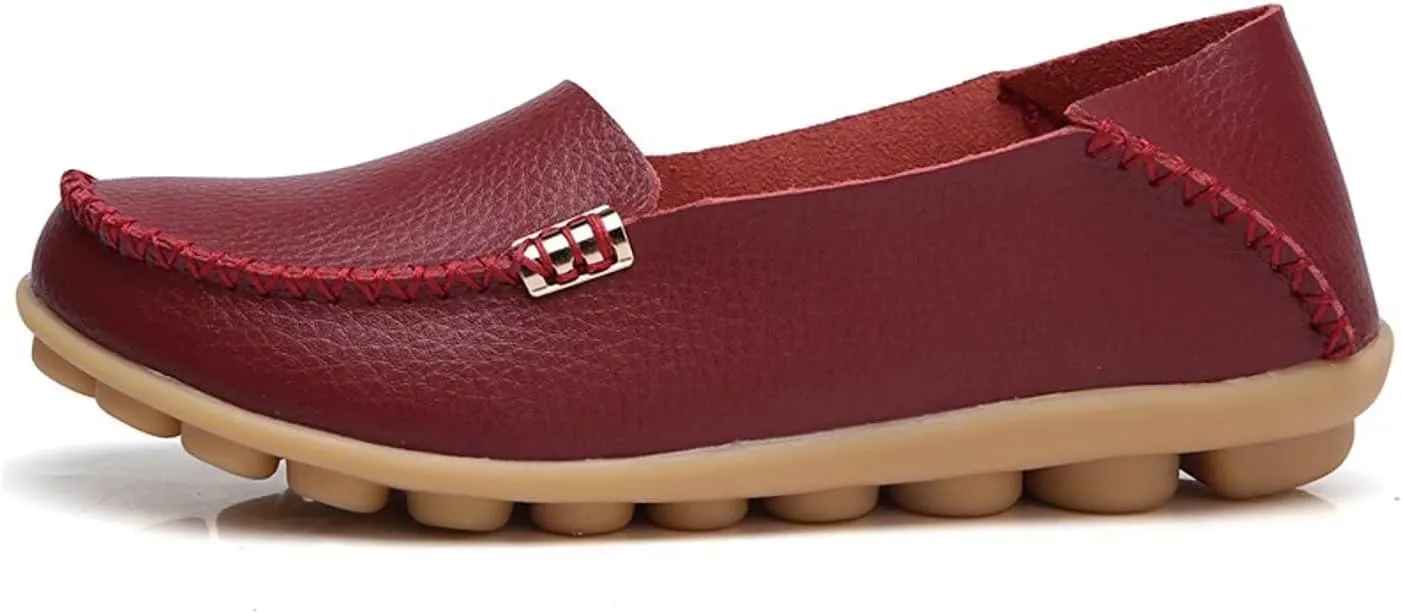 Women's Leather Casual Slipper Loafers Moccasins Driving Shoes Flat Slip On