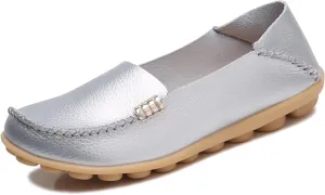 Women's Leather Casual Slipper Loafers Moccasins Driving Shoes Flat Slip On