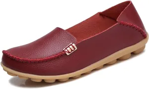 Women's Leather Casual Slipper Loafers Moccasins Driving Shoes Flat Slip On