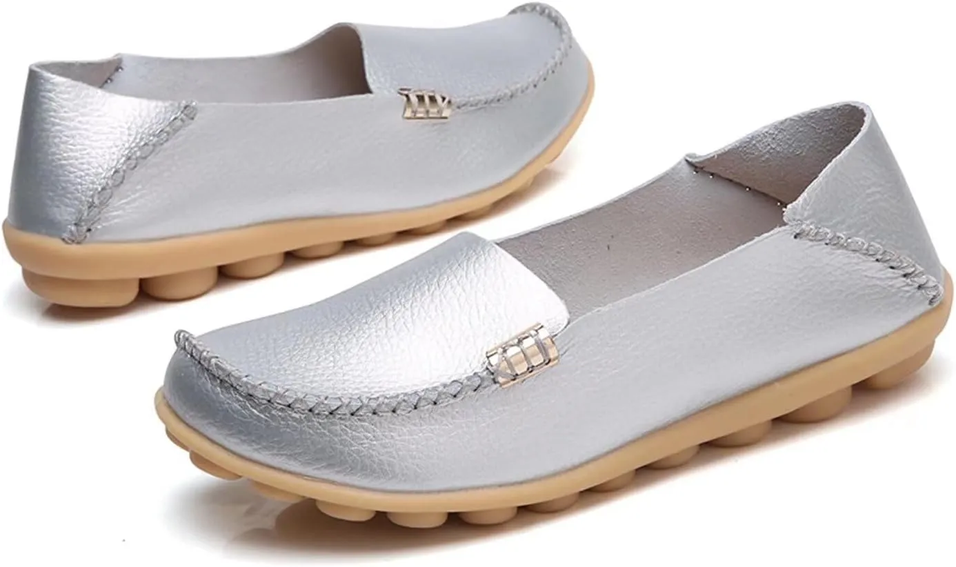 Women's Leather Casual Slipper Loafers Moccasins Driving Shoes Flat Slip On