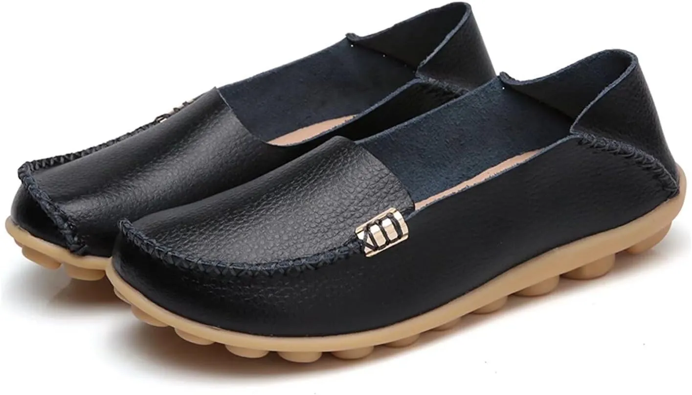 Women's Leather Casual Slipper Loafers Moccasins Driving Shoes Flat Slip On