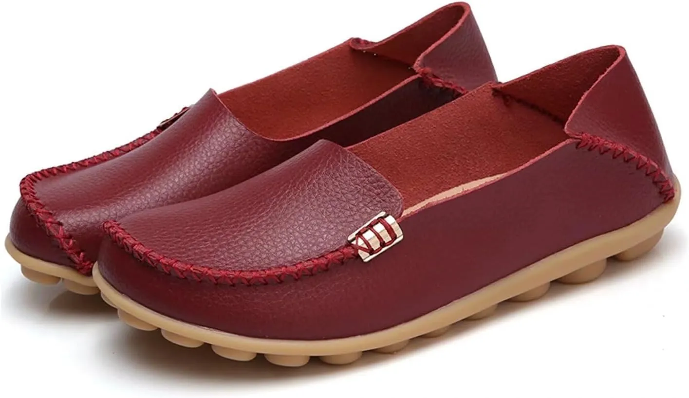 Women's Leather Casual Slipper Loafers Moccasins Driving Shoes Flat Slip On