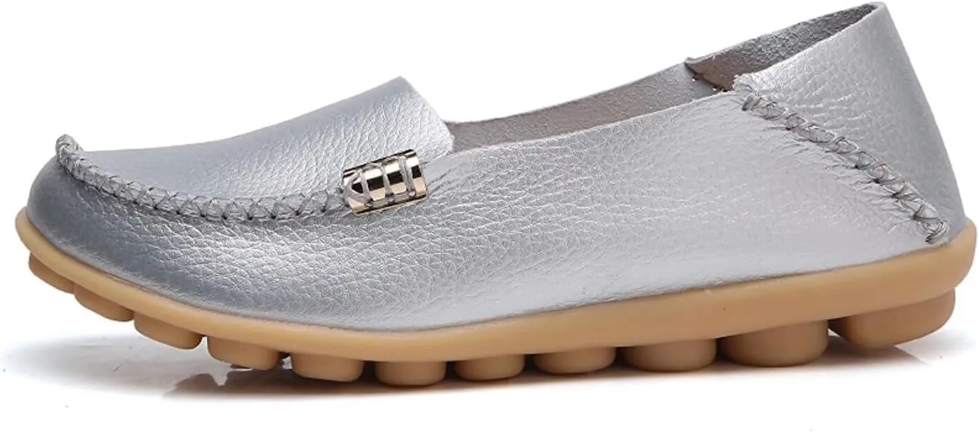 Women's Leather Casual Slipper Loafers Moccasins Driving Shoes Flat Slip On