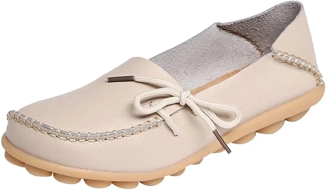 Women's Leather Slip-On Shoes Flat Slipper Walking Loafers