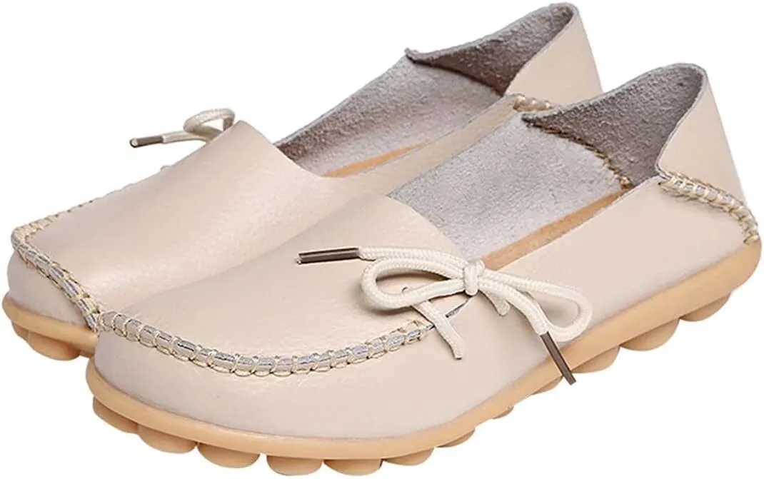 Women's Leather Slip-On Shoes Flat Slipper Walking Loafers