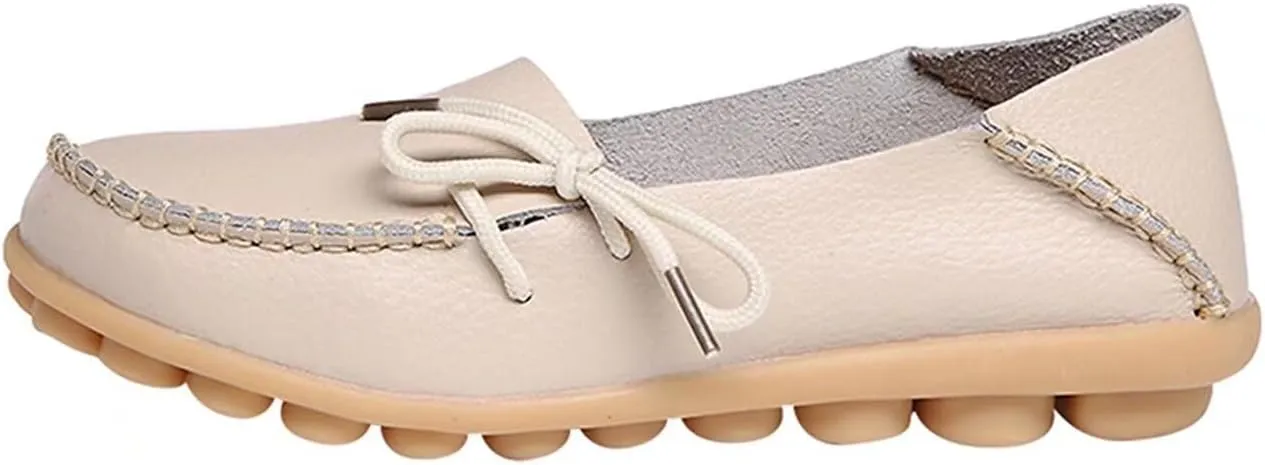 Women's Leather Slip-On Shoes Flat Slipper Walking Loafers
