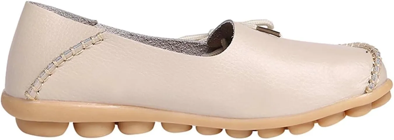 Women's Leather Slip-On Shoes Flat Slipper Walking Loafers