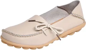 Women's Leather Slip-On Shoes Flat Slipper Walking Loafers
