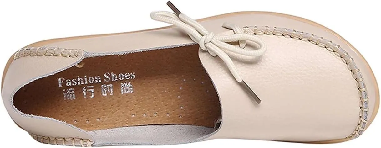 Women's Leather Slip-On Shoes Flat Slipper Walking Loafers