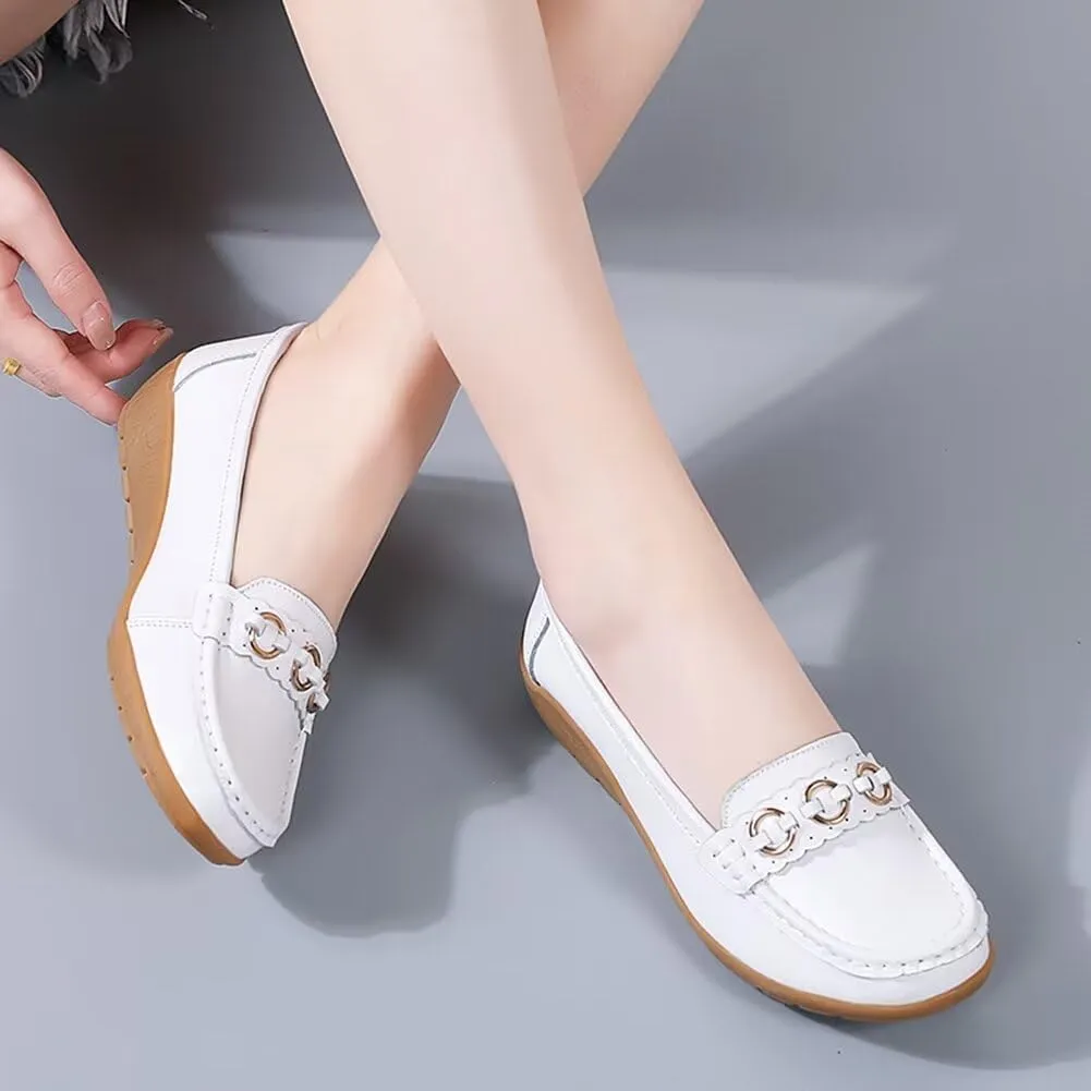 Women's Leather Wedge Moccasins Pumps Boat Shoes Casual Cushion Driving Slip-Ons