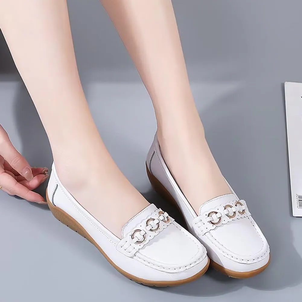 Women's Leather Wedge Moccasins Pumps Boat Shoes Casual Cushion Driving Slip-Ons
