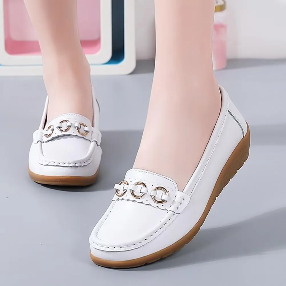 Women's Leather Wedge Moccasins Pumps Boat Shoes Casual Cushion Driving Slip-Ons