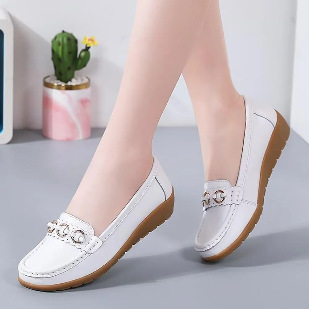 Women's Leather Wedge Moccasins Pumps Boat Shoes Casual Cushion Driving Slip-Ons