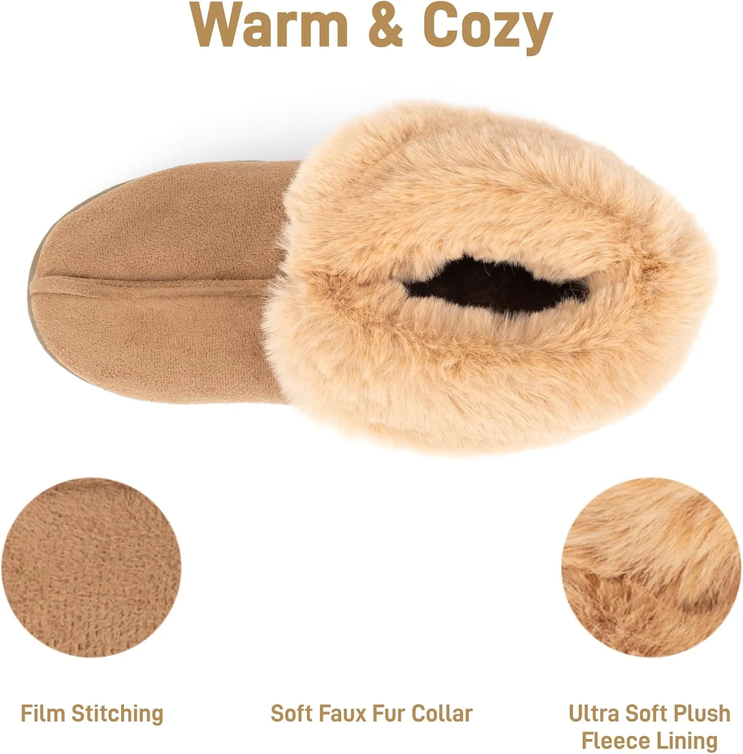Women's Luxury Micro Suede Faux Fur Fleece Lining Slippers Bootie with Cozy High Density 80-D Memory Foam, Winter Warm Breathable Boot Slipper with Anti-Slip Indoor Outdoor Rubber Sole