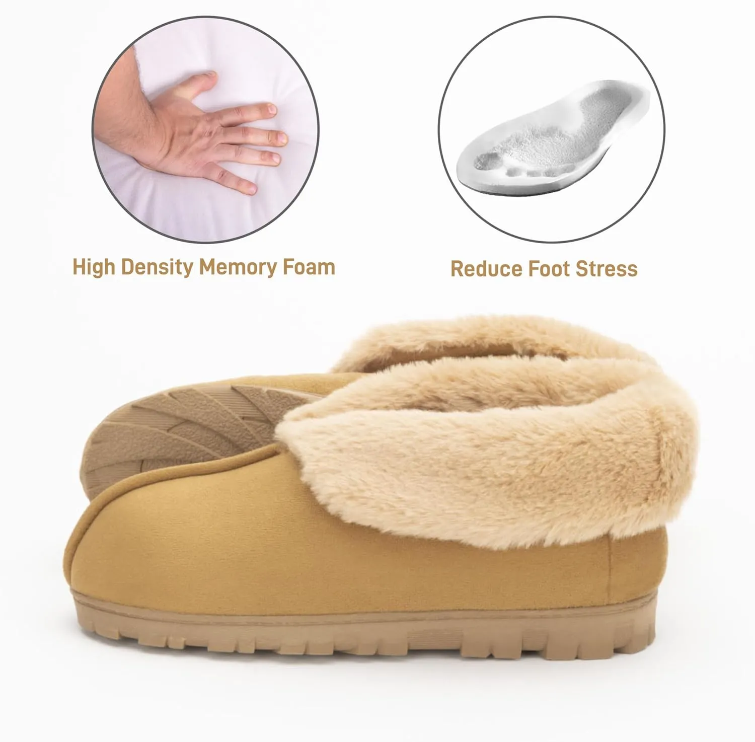 Women's Luxury Micro Suede Faux Fur Fleece Lining Slippers Bootie with Cozy High Density 80-D Memory Foam, Winter Warm Breathable Boot Slipper with Anti-Slip Indoor Outdoor Rubber Sole