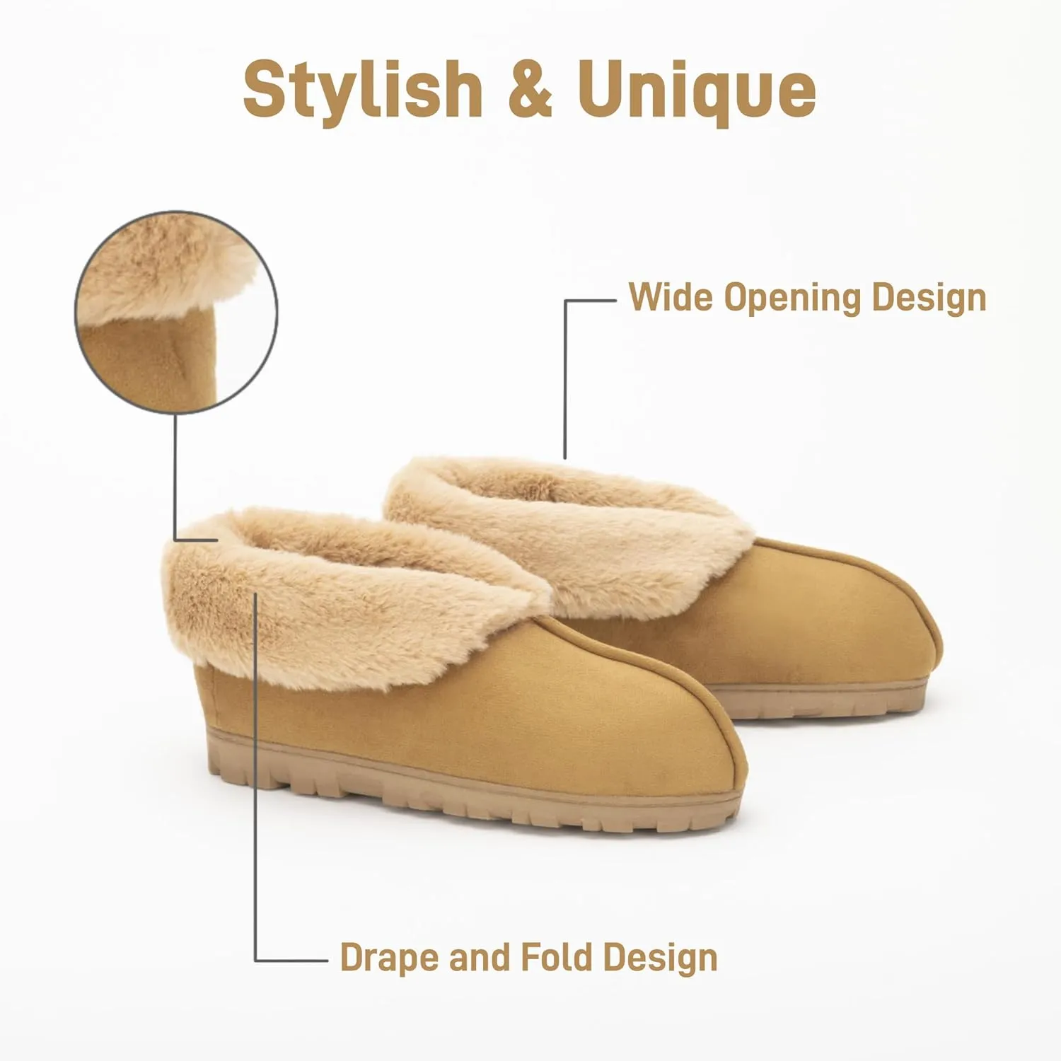 Women's Luxury Micro Suede Faux Fur Fleece Lining Slippers Bootie with Cozy High Density 80-D Memory Foam, Winter Warm Breathable Boot Slipper with Anti-Slip Indoor Outdoor Rubber Sole