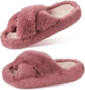 Women's Memory Foam Fluffy Plush Slippers - Cozy Furry Comfy Shoes