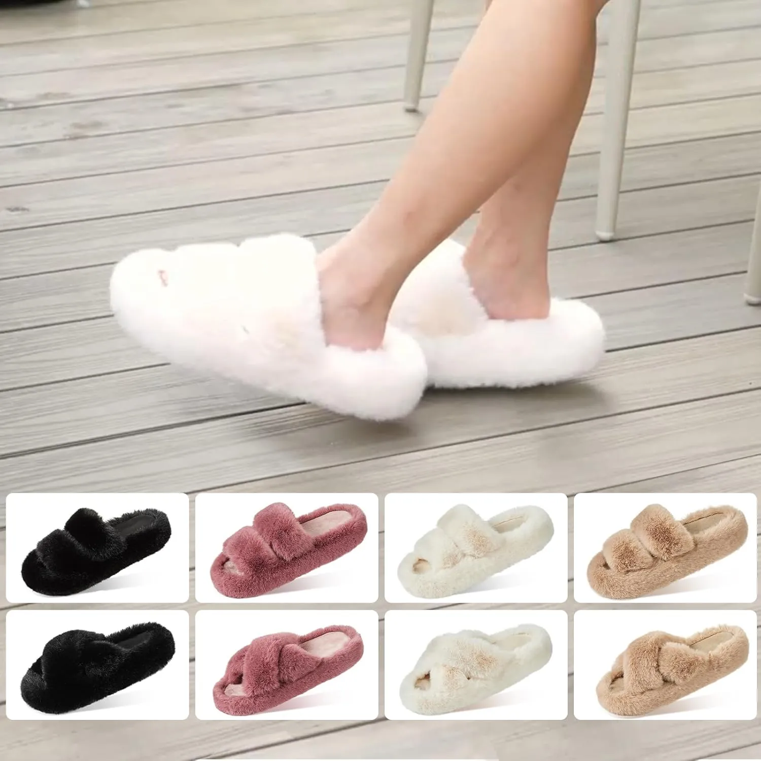 Women's Memory Foam Fluffy Plush Slippers - Cozy Furry Comfy Shoes