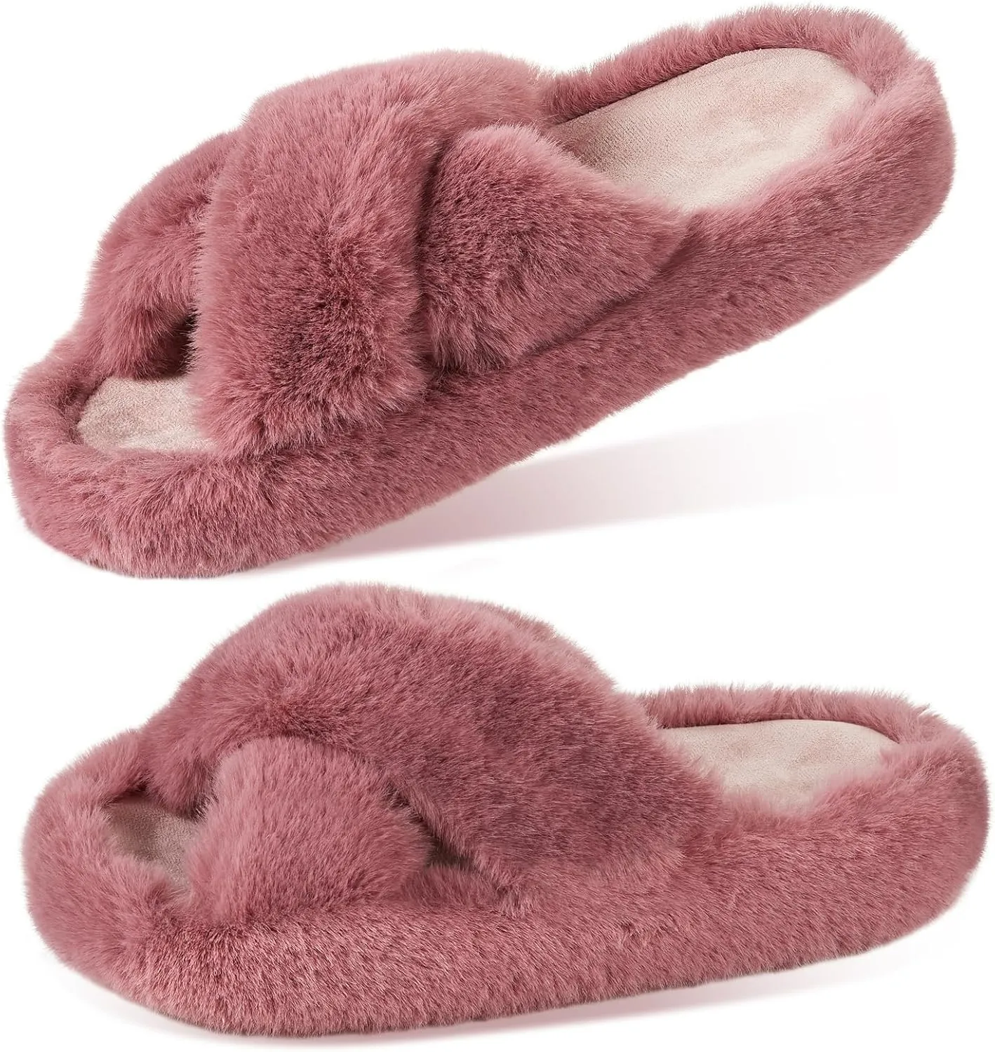 Women's Memory Foam Fluffy Plush Slippers - Cozy Furry Comfy Shoes