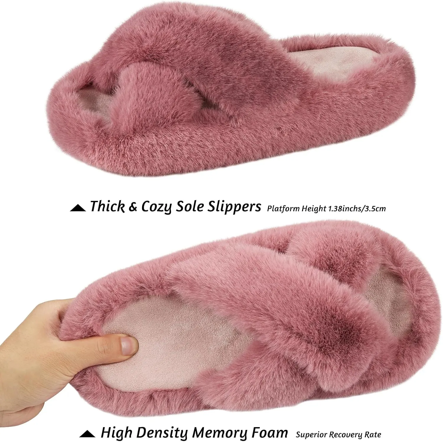 Women's Memory Foam Fluffy Plush Slippers - Cozy Furry Comfy Shoes