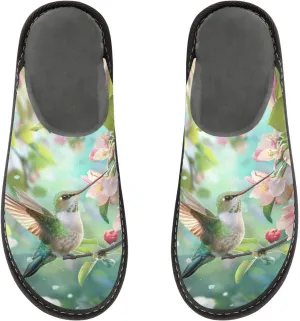 Women's Mens Cosy Slippers, Beautiful Flowers Hummingbird Casual Unisex Slip-On Breathable Memory Foam Scuff Lazy Daily House Shoes for Indoor/Outdoor Size 4-11