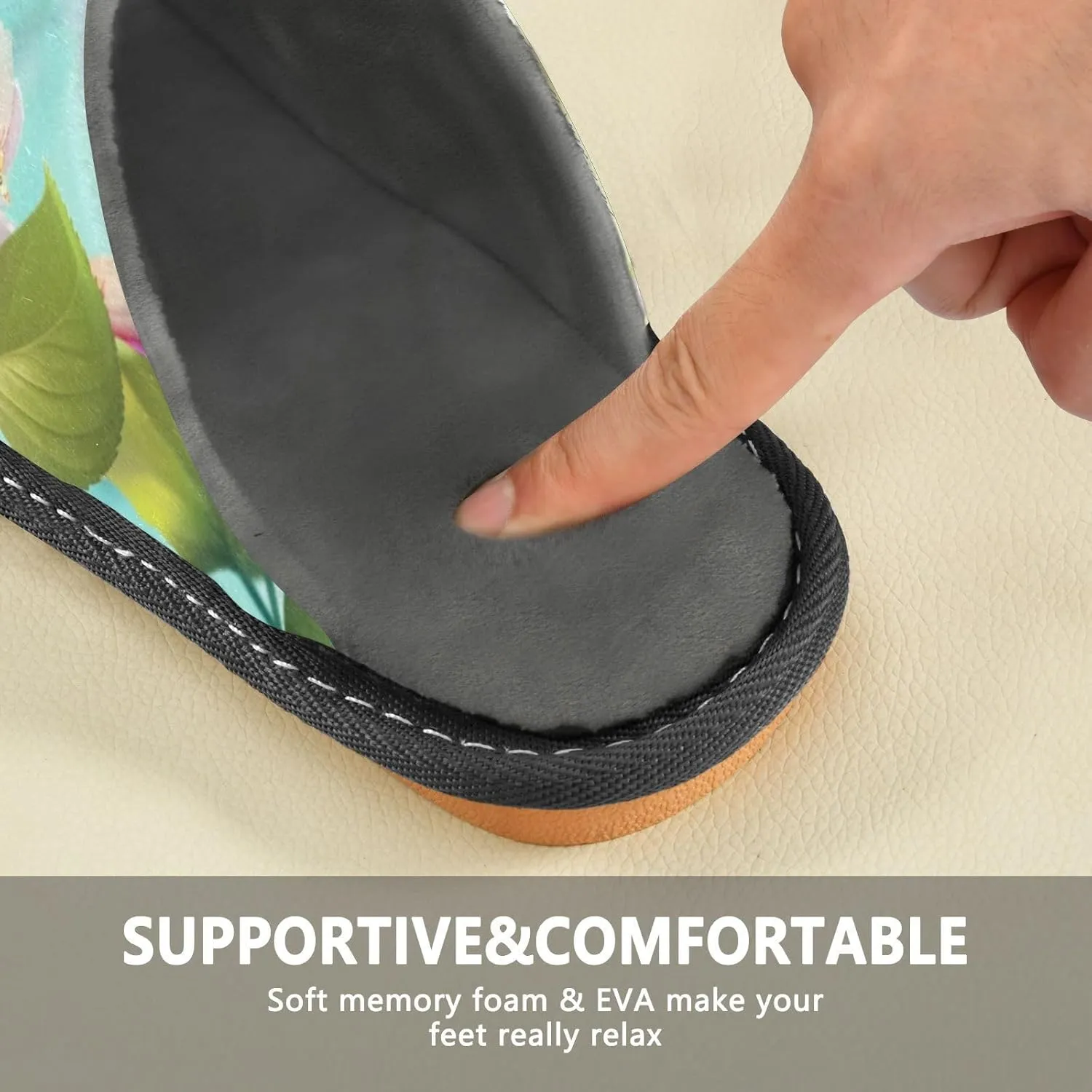 Women's Mens Cosy Slippers, Beautiful Flowers Hummingbird Casual Unisex Slip-On Breathable Memory Foam Scuff Lazy Daily House Shoes for Indoor/Outdoor Size 4-11