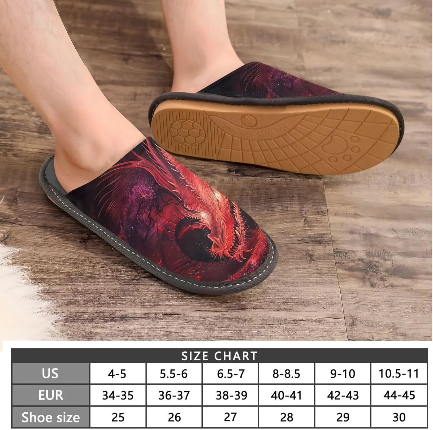 Women's Mens Cosy Slippers, Magic Red Dragon Casual Unisex Slip-On Breathable Memory Foam Scuff Lazy House Shoes for Indoor/Outdoor Size 4-11