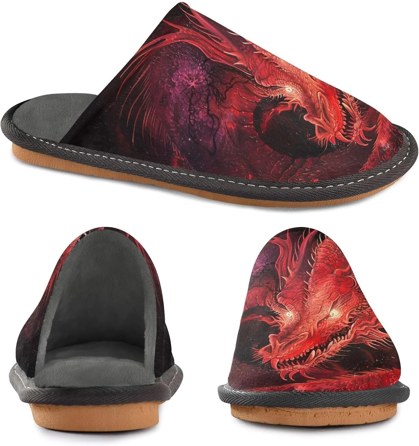 Women's Mens Cosy Slippers, Magic Red Dragon Casual Unisex Slip-On Breathable Memory Foam Scuff Lazy House Shoes for Indoor/Outdoor Size 4-11