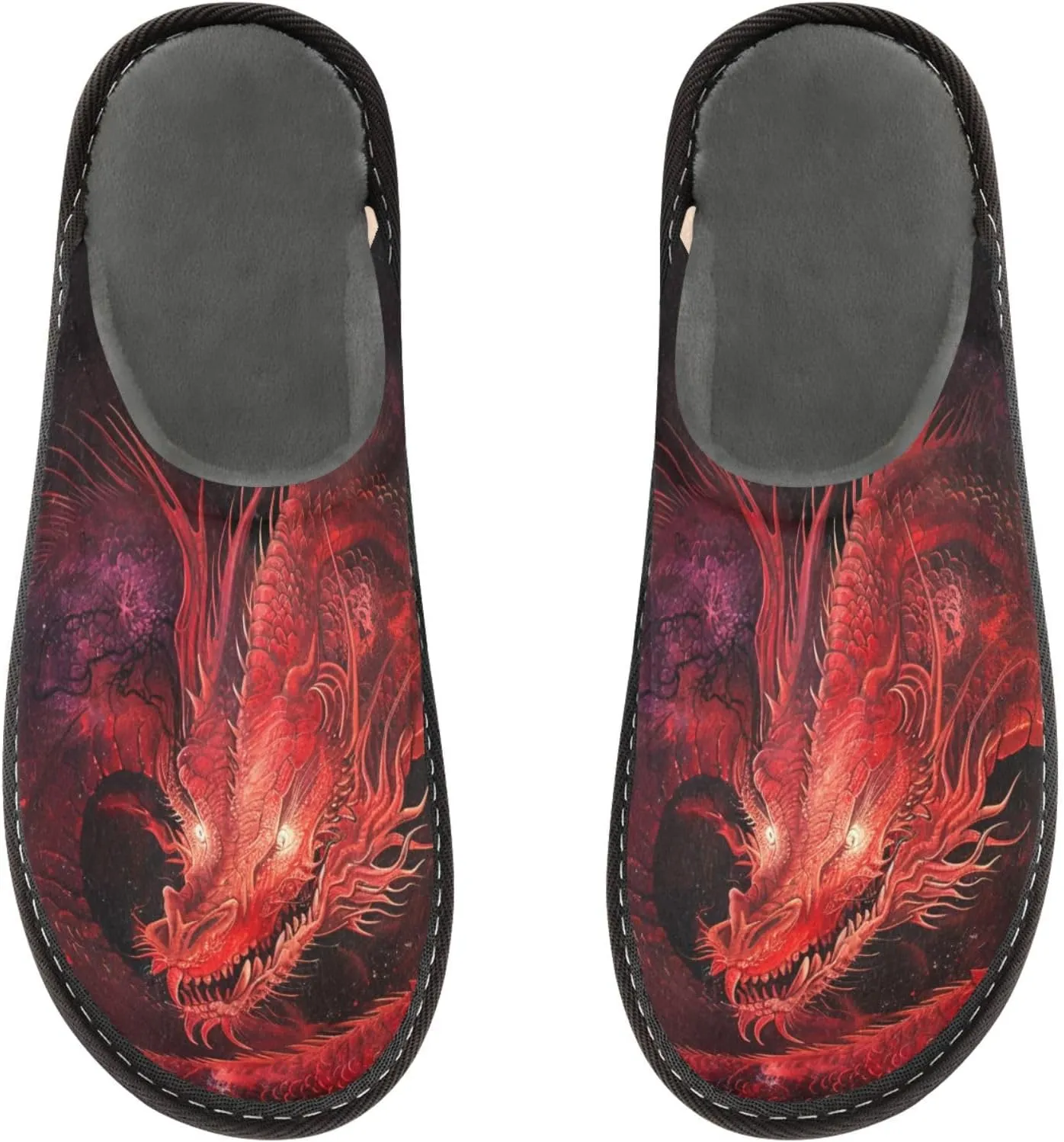 Women's Mens Cosy Slippers, Magic Red Dragon Casual Unisex Slip-On Breathable Memory Foam Scuff Lazy House Shoes for Indoor/Outdoor Size 4-11