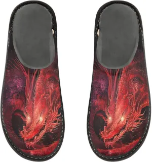 Women's Mens Cosy Slippers, Magic Red Dragon Casual Unisex Slip-On Breathable Memory Foam Scuff Lazy House Shoes for Indoor/Outdoor Size 4-11