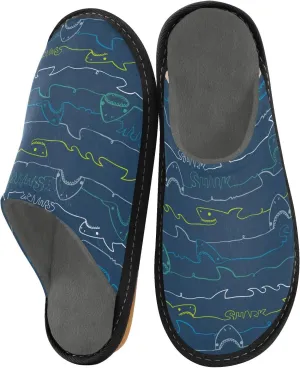Women's Mens Cosy Slippers, Sea Wave Sharks Blue Stripes Unisex Casual Slip-On Breathable Memory Foam Scuff Lazy House Shoes for Indoor/Outdoor Size 4-11