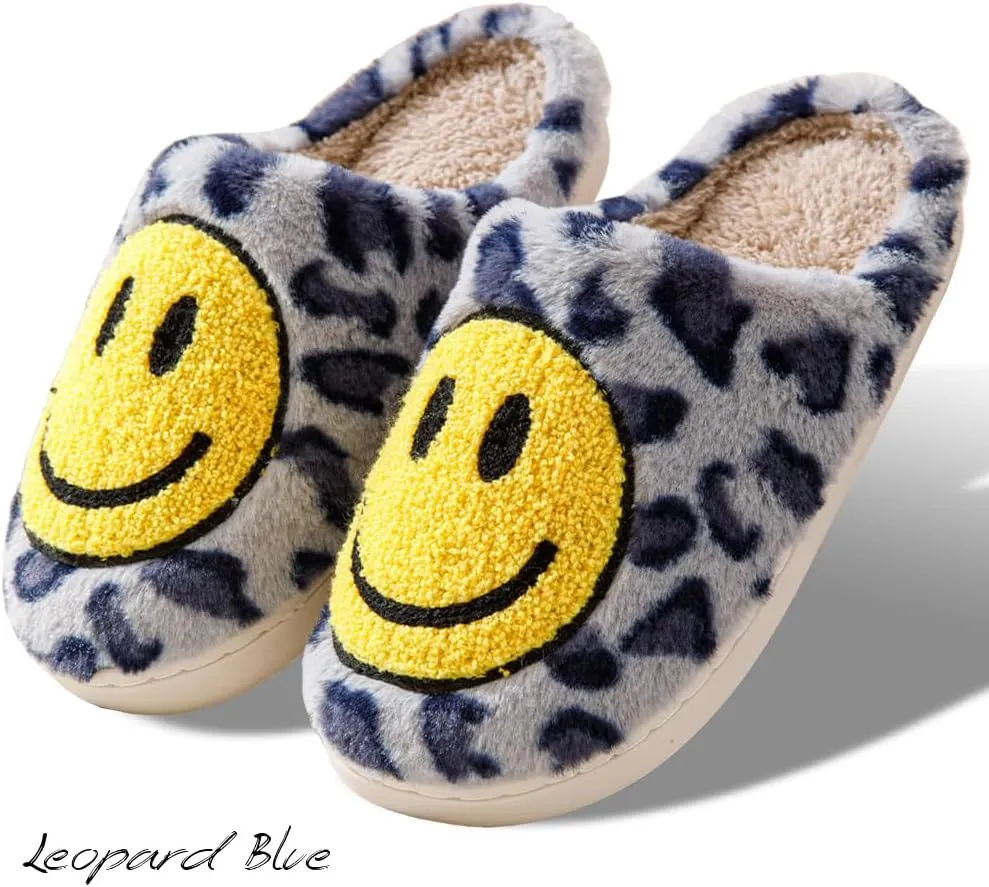 Women's Men's Retro Preppy Happy Face Slippers Comfy Warm Plush Slip-On House Slipper for Winter Indoor Soft Cushion Non-slip Fluffy Slides Slippers