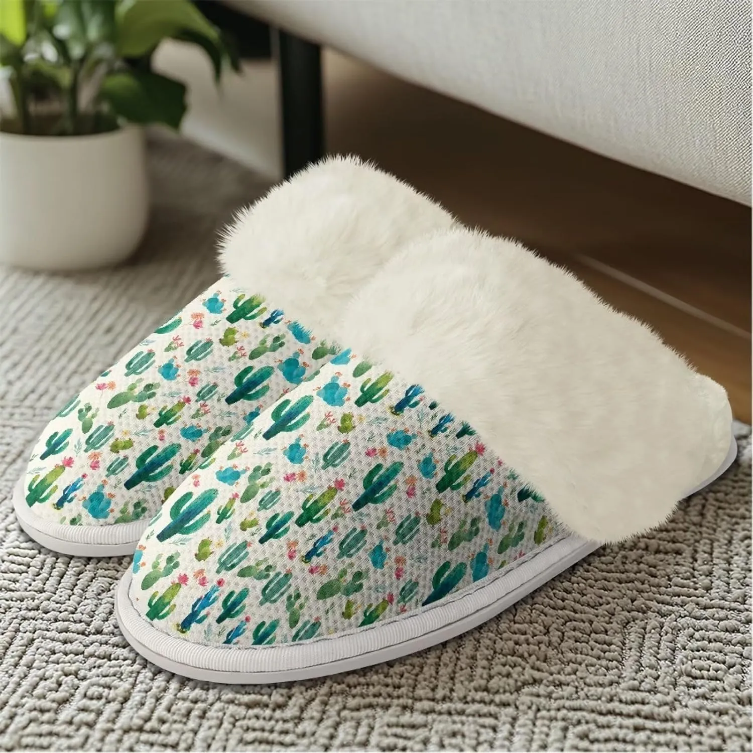 Women's Men's Slip On Slippers, Flannel Lined House Shoes with Memory Foam Closed Toe Plush Slippers for Indoor Outdoor