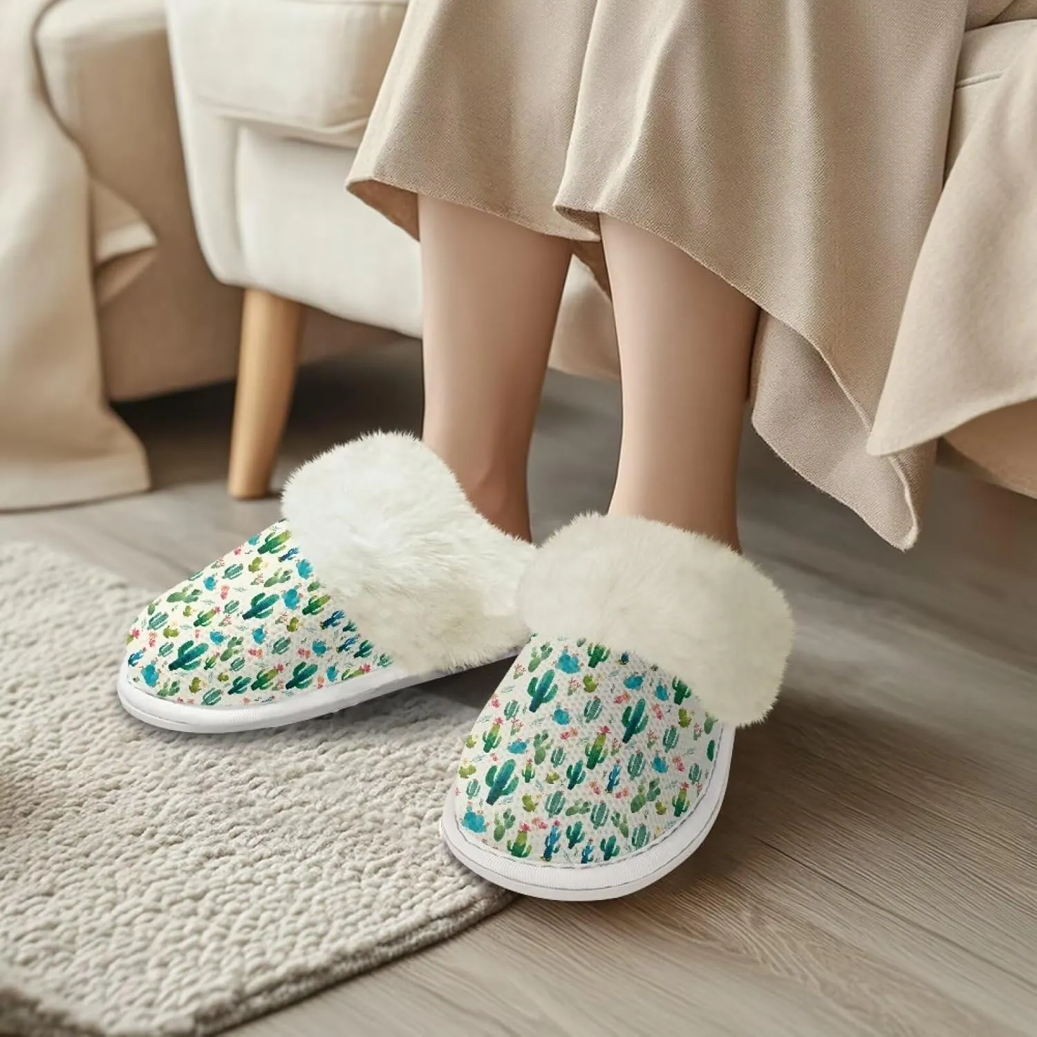 Women's Men's Slip On Slippers, Flannel Lined House Shoes with Memory Foam Closed Toe Plush Slippers for Indoor Outdoor