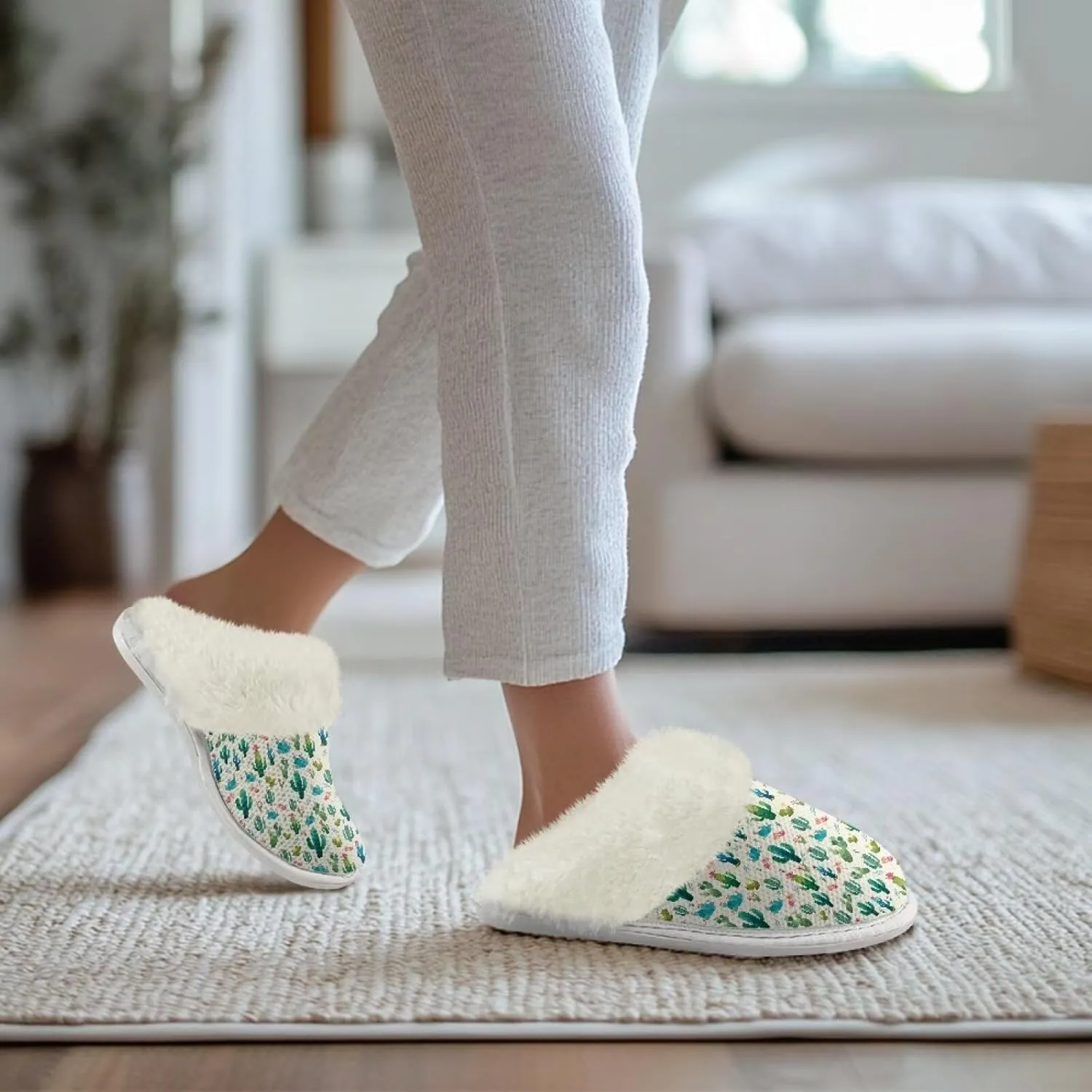 Women's Men's Slip On Slippers, Flannel Lined House Shoes with Memory Foam Closed Toe Plush Slippers for Indoor Outdoor