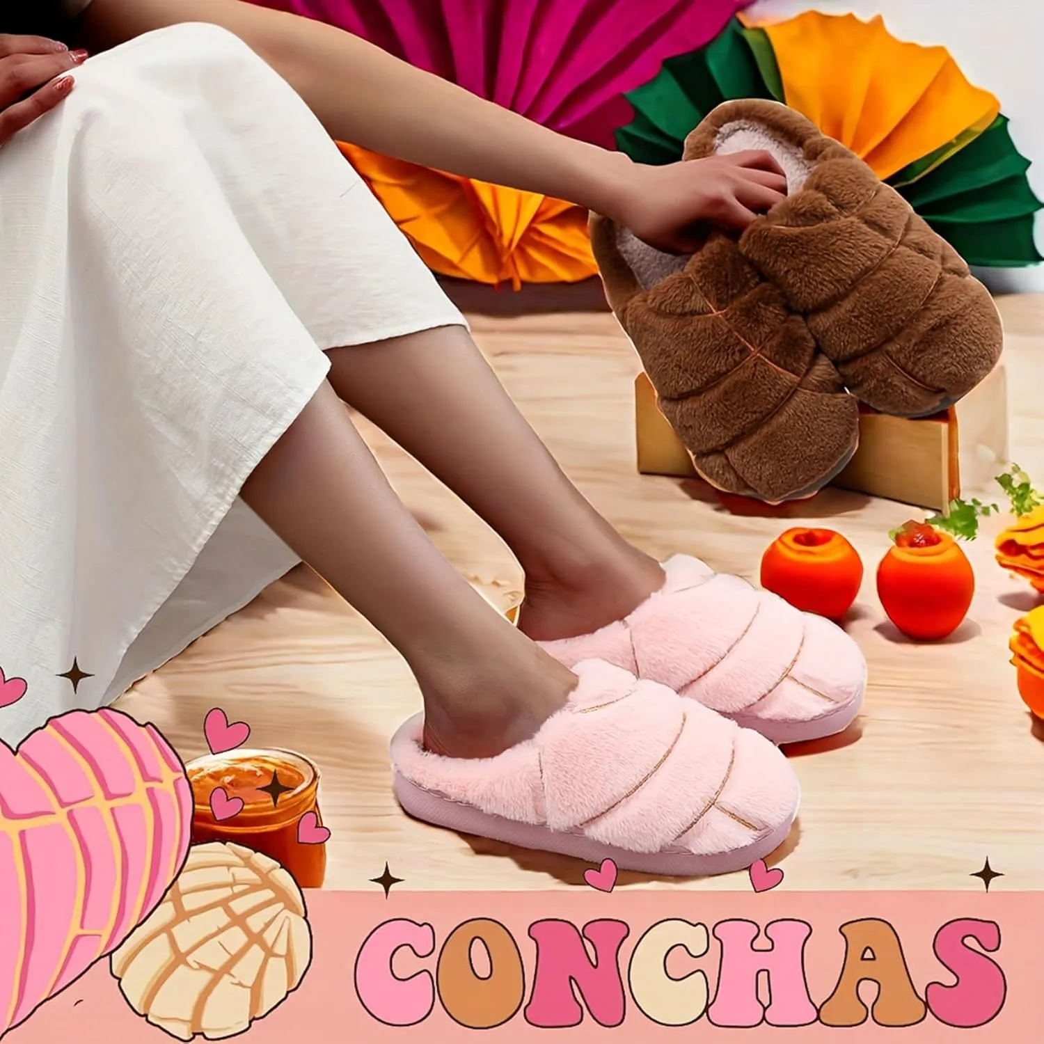 Womens Mens Solid Color Slippers Memory Foam Plush Concha Slippers Lining Warm Soft Cozy Home Slipper Outdoor Indoor House Shoes