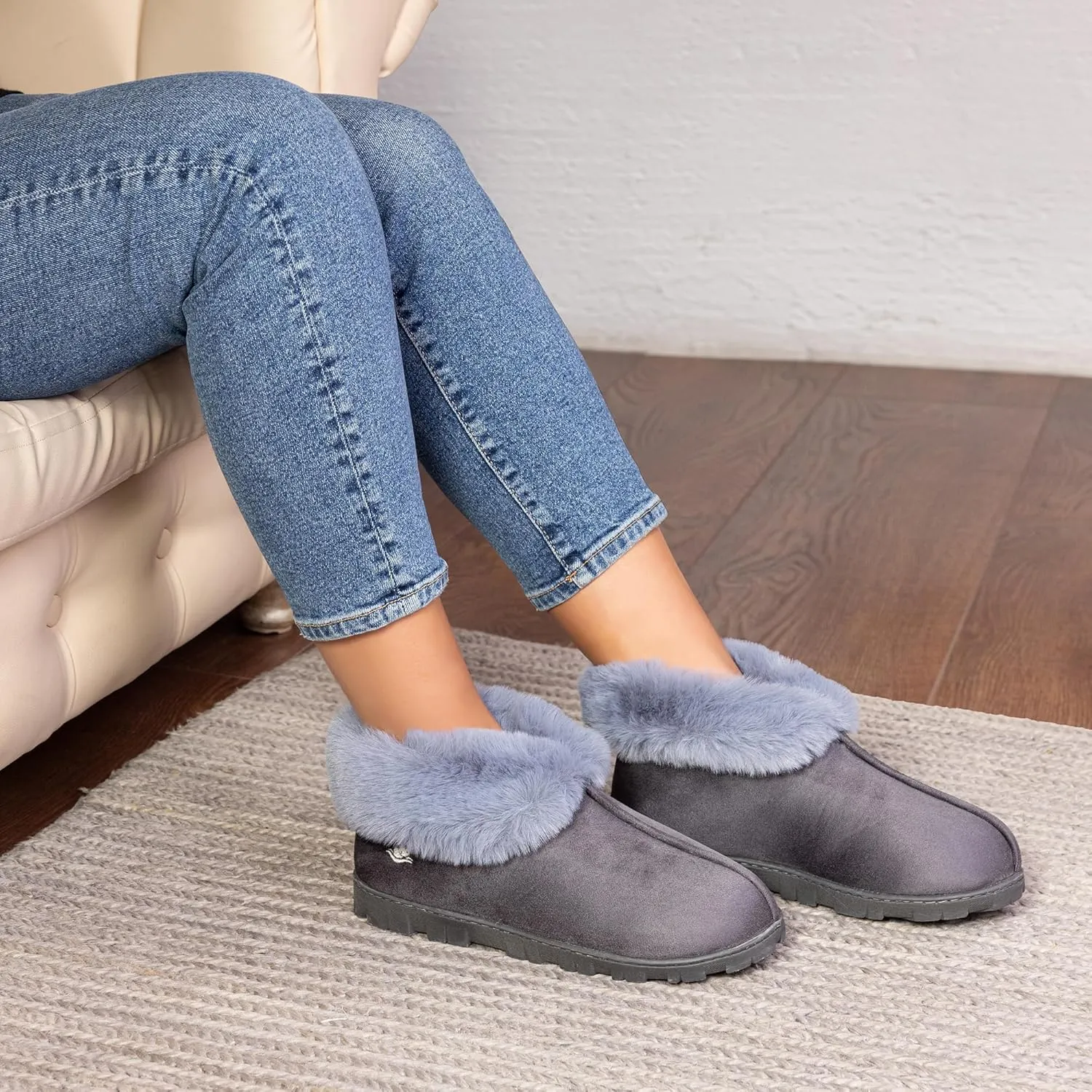 Women's Micro Suede Faux Fur Fleece Lined Cozy 80-D High-Density Memory Foam Winter Slipper Bootie Breathable House Shoes Non Skid Indoor Outdoor Sole