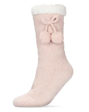 Women's Pair of Poms Plush-Lined Slipper Socks