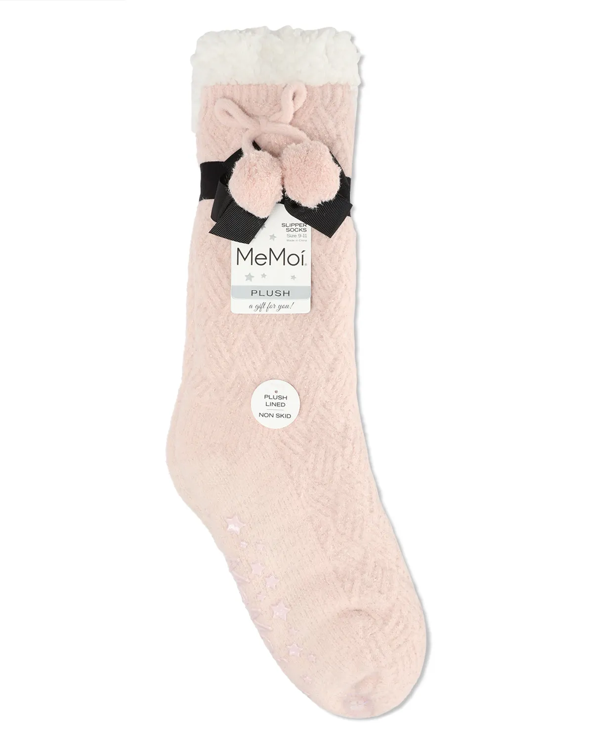 Women's Pair of Poms Plush-Lined Slipper Socks