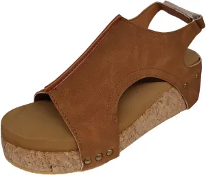 Womens Platform Sandals Arch Support Orthopedic Sandal Summer Open Toe Buckle Ankle Strap Wedge Sandals Dressy Comfortable Sandal Casual Solid Color Walking Shoes with Rivet
