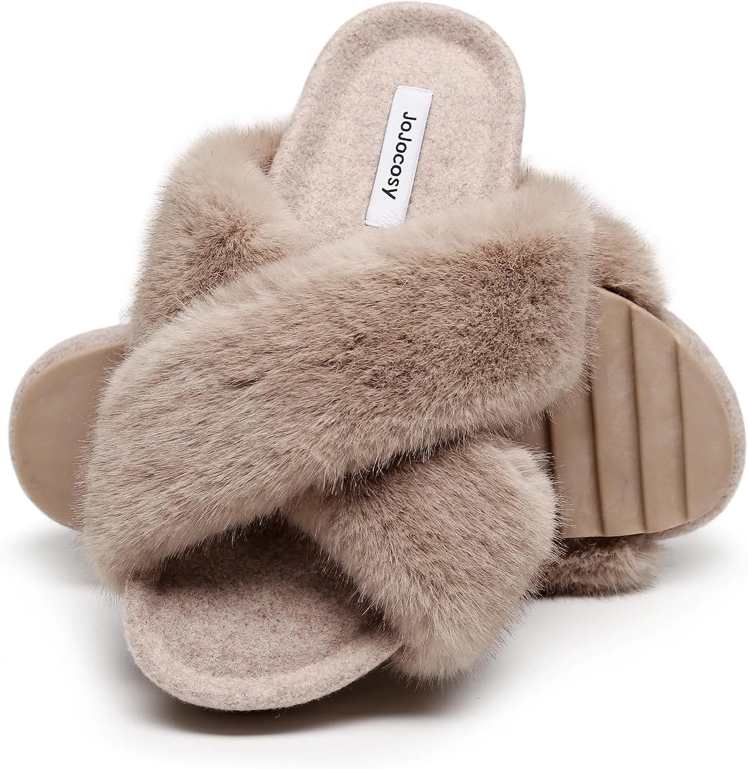 Women's Premium Rich Plush Warm Scuff Comfy EVA Footbed Breathable Cross Band Indoor Lady Platform Soles Slippers