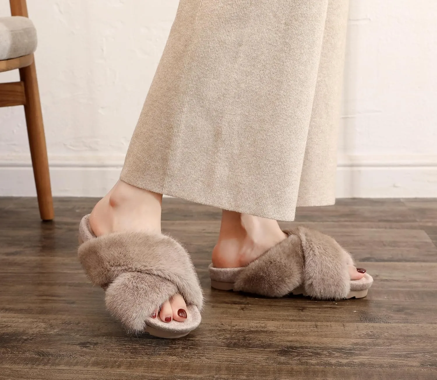 Women's Premium Rich Plush Warm Scuff Comfy EVA Footbed Breathable Cross Band Indoor Lady Platform Soles Slippers