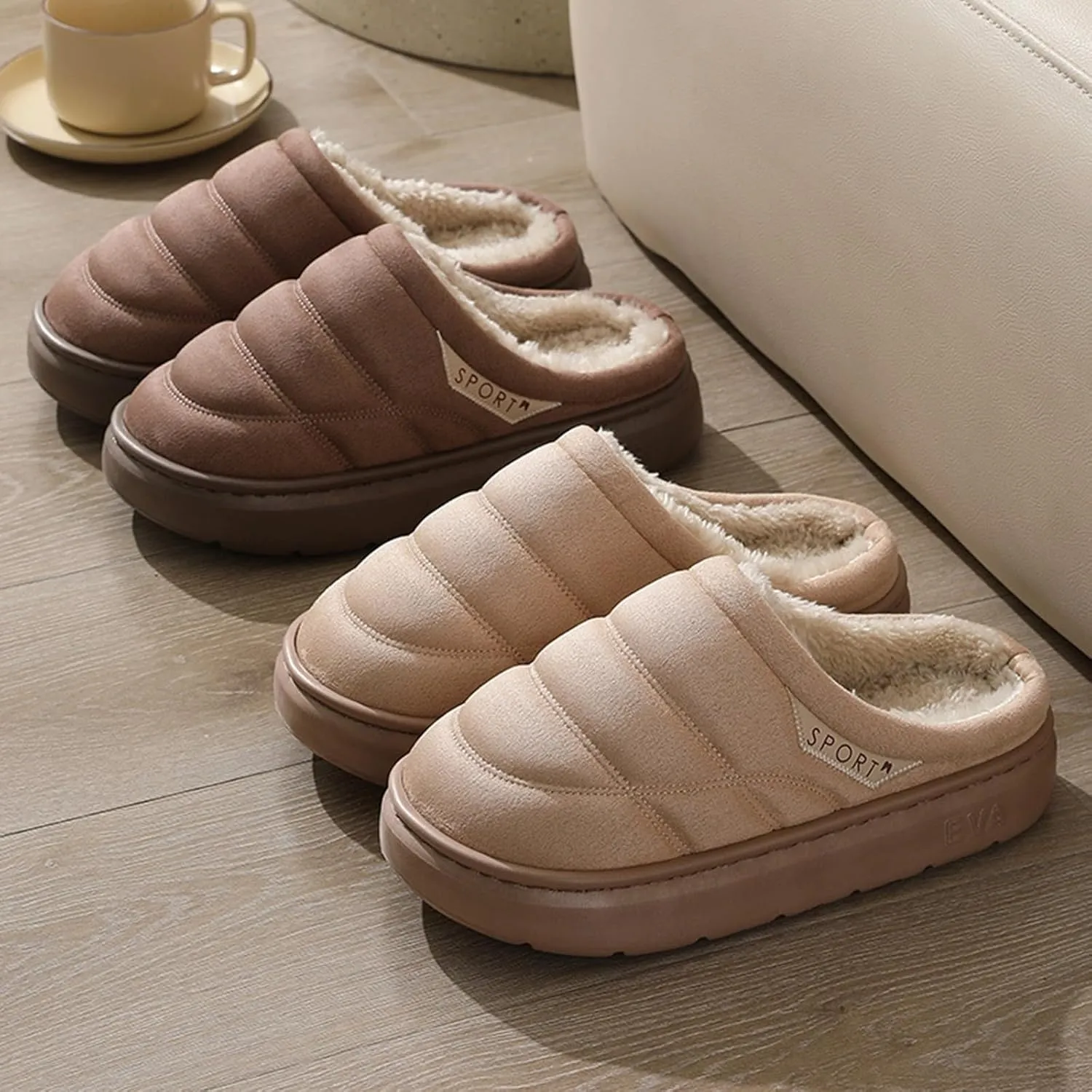 Womens Slippers Fur Fleece Lined Non Slip Slipper Sort Sole Flat Slipper Slip On Bedroom Slippers for Men Indoor