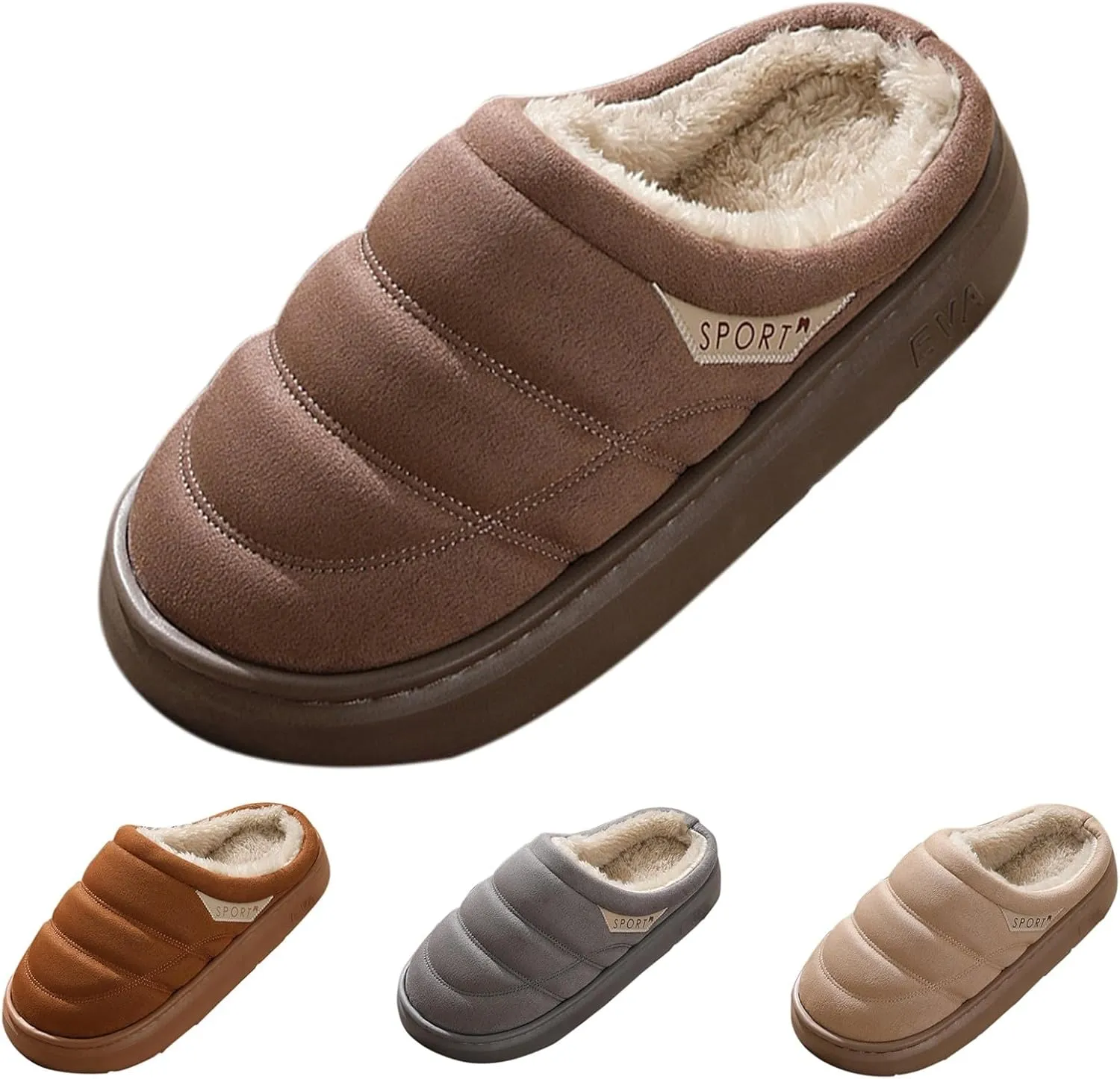 Womens Slippers Fur Fleece Lined Non Slip Slipper Sort Sole Flat Slipper Slip On Bedroom Slippers for Men Indoor