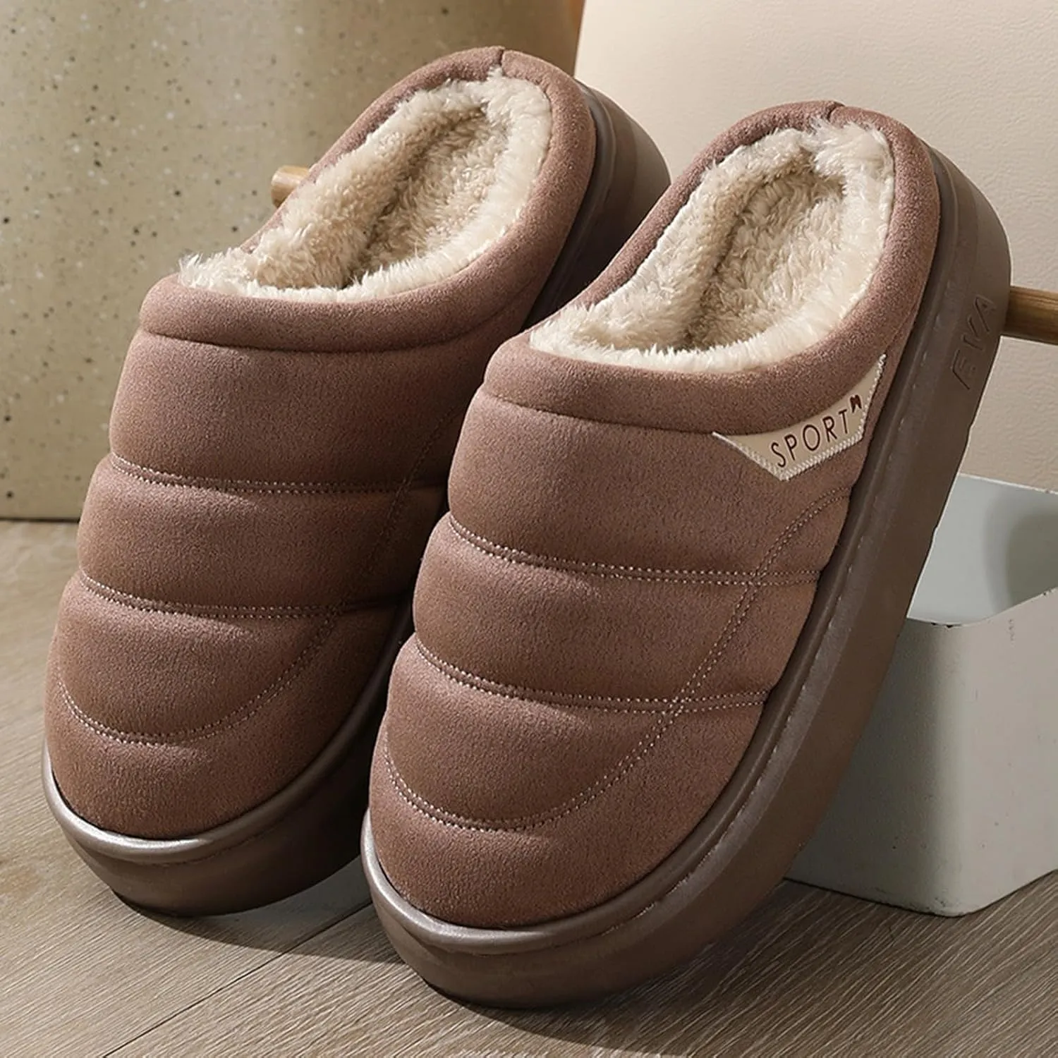Womens Slippers Fur Fleece Lined Non Slip Slipper Sort Sole Flat Slipper Slip On Bedroom Slippers for Men Indoor