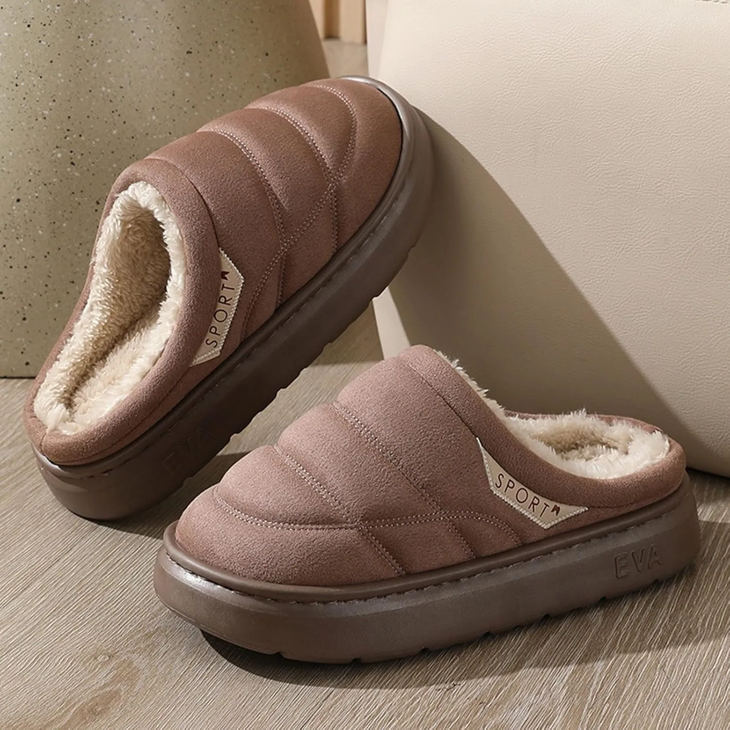 Womens Slippers Fur Fleece Lined Non Slip Slipper Sort Sole Flat Slipper Slip On Bedroom Slippers for Men Indoor